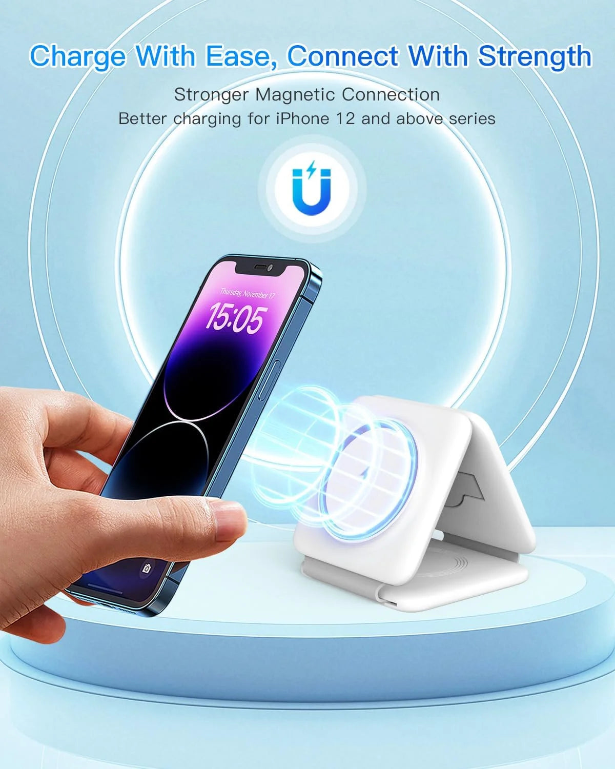 Magnetic Wireless Charger Compatible for Iphone: Fodable 3 in 1 Charging Station for Apple Multiple Devices - Travel Charging Pad Dock Compatible for Iphone 15 14 13 12 Pro Max plus & Airpod