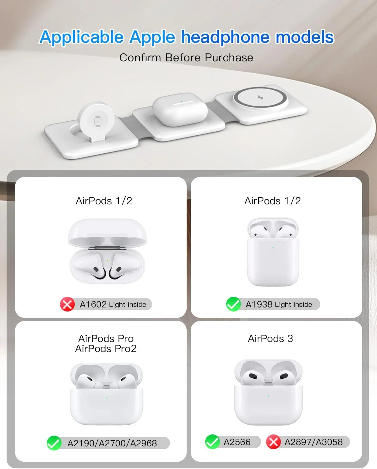 Magnetic Wireless Charger Compatible for Iphone: Fodable 3 in 1 Charging Station for Apple Multiple Devices - Travel Charging Pad Dock Compatible for Iphone 15 14 13 12 Pro Max plus & Airpod