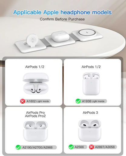Magnetic Wireless Charger Compatible for Iphone: Fodable 3 in 1 Charging Station for Apple Multiple Devices - Travel Charging Pad Dock Compatible for Iphone 15 14 13 12 Pro Max plus & Airpod