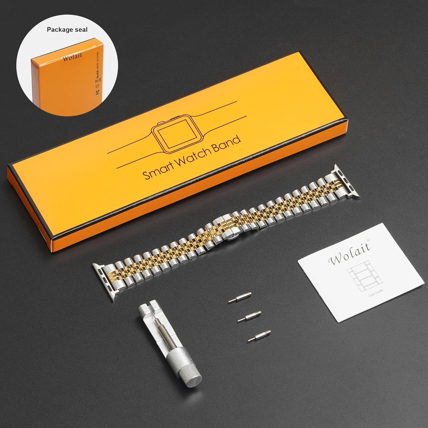 Compatible with Apple Watch Bands 42Mm (Series 11 10 )41Mm 40Mm 38Mm, Stainless Steel Heavy Iwatch Bands with Butterfly Folding Clasp Link Bracelet for Series 9/8/7/6/5/SE3/2/1 Women Men, Silver/Gold